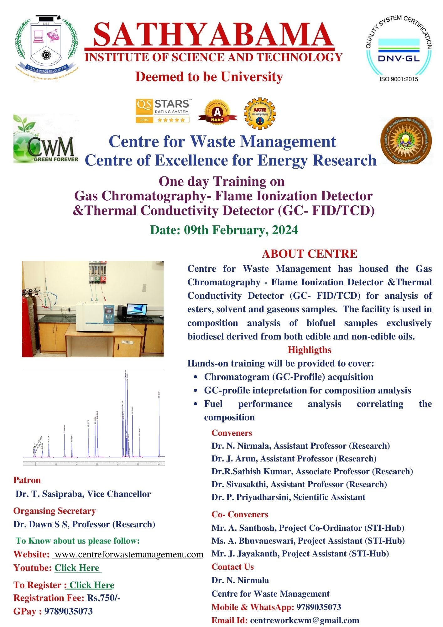 One day Training on Gas Chromatography- Flame Ionization Detector &Thermal Conductivity Detector (GC- FID/TCD) 2024